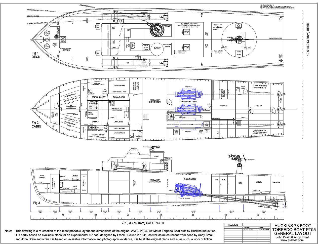 My Original, Re-Drawn Version of the 82' Experimential Huckins Boat - John Drain's Model PT-Boat Site