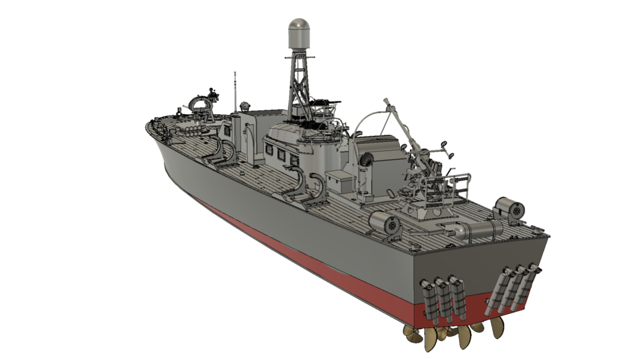 A Current Render from AutoCAD Fusion of PT-593 - John Drain's Model PT-Boat Site