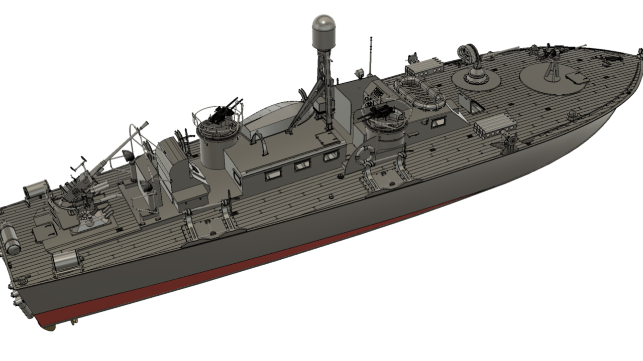 Version 137 Render (March 2025) from AutoCAD Fusion of PT-593 - John Drain's Model PT-Boat Site