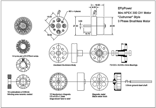 Picture of my Apex 300 DD Brushless Motor Drawing - John Drain's Model PT-Boat Site