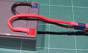 Picture Showing The Connectivity of the Battery on John's Workbench - John Drain's Model PT-Boat Site