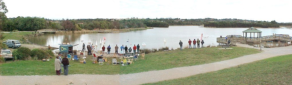 Panoramic Photo of the 20-odd contestants on the day I tried taking the Hull-2 for a Swim (June 2005)