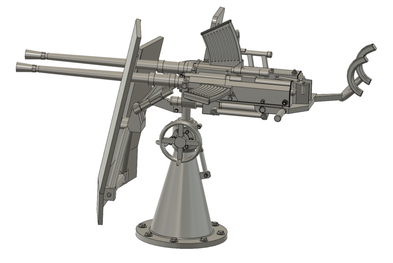 My 3D model of the mid deck 20mm Flakvierling (the double Flak Cannon) - Double Cannon Setup - John Drain's Model PT Boat Site
