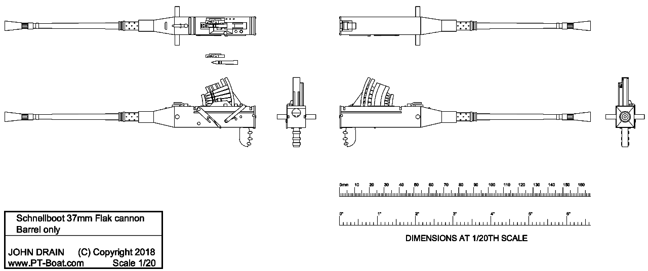 My Drawing of the 37mm Flakvierling (the Flak Cannon) 37mm Barrel - John Drain's Model PT Boat Site