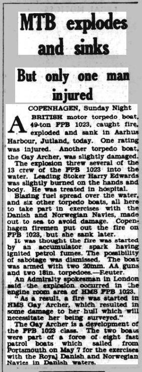 Photo of the Yorkshire Post Article about an MTB Exploding and Sinking