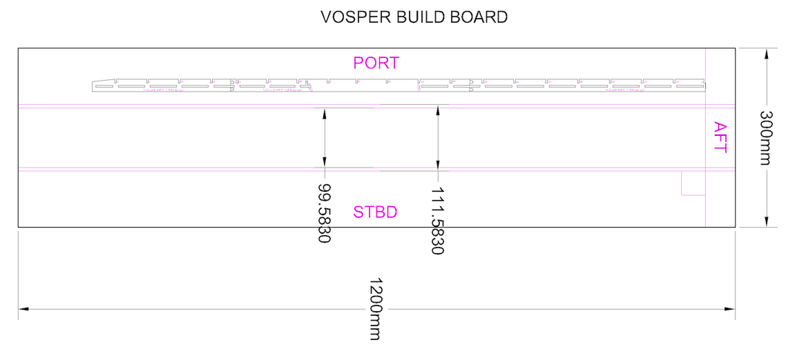 My Suggested build board for the 20th Scale Vosper Hull with Recommended Deck Runner Spacings - John Drain's Model PT-Boat Site