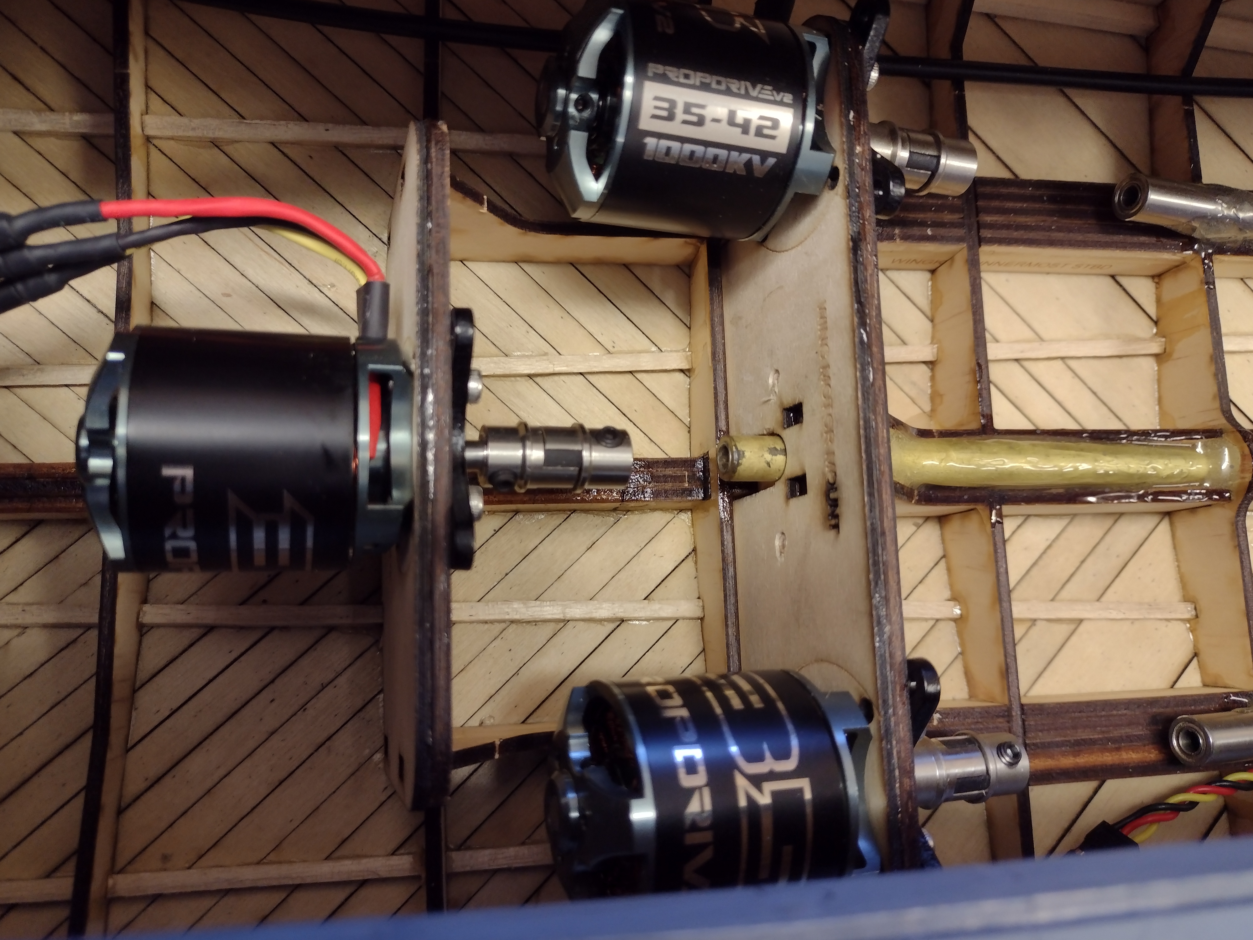 Trial fit of the motors. - John Drain's Model PT-Boat Site